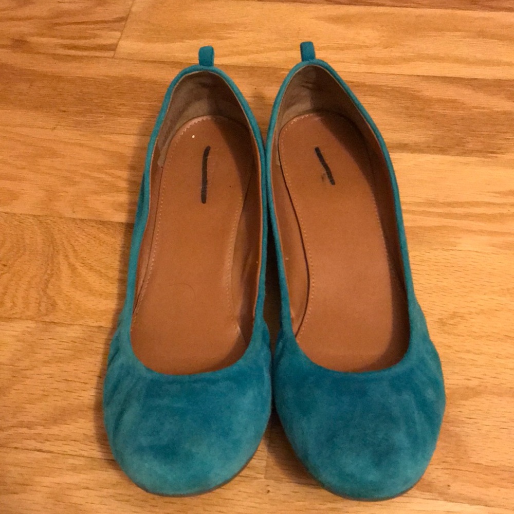 J. Crew Suede Flats in Bright Teal / Blue